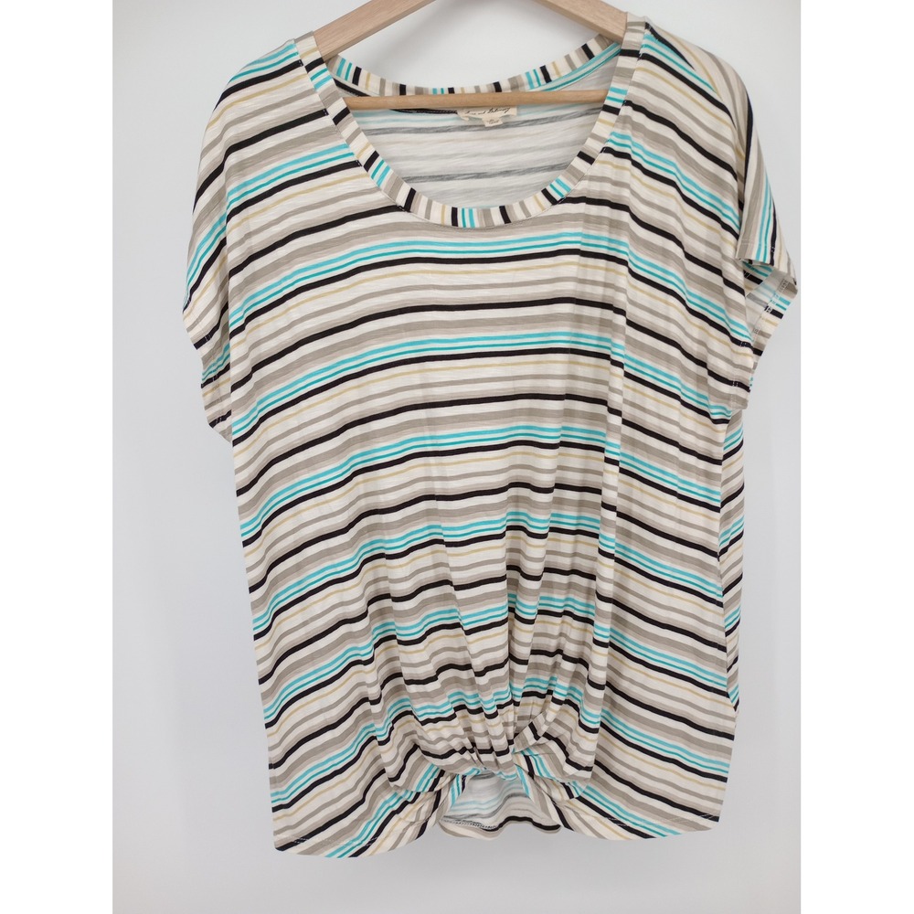 Jane and Delancey Top Womens XL Multi Color Striped Front Knot Short Sleeve